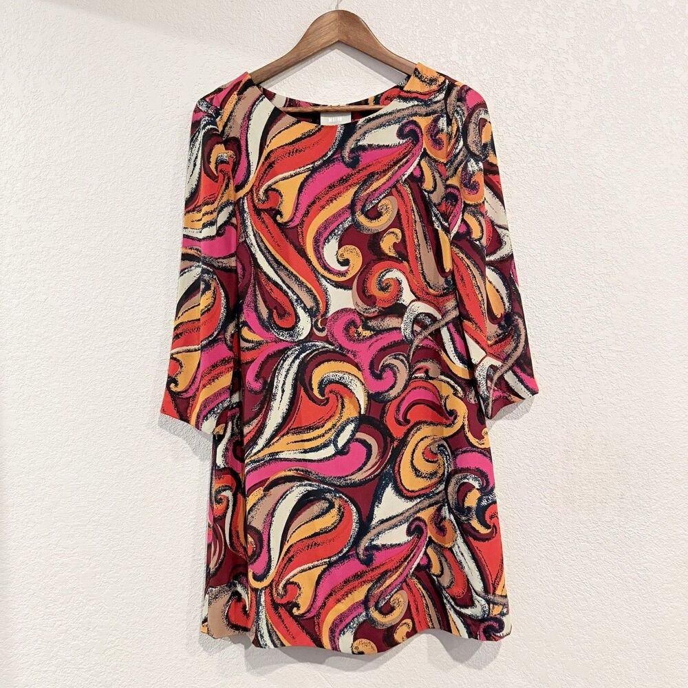 Maeve Anthropologie Flavia Swirl Shift Tunic Dress Size XS Retro 3/4 Sleeve
